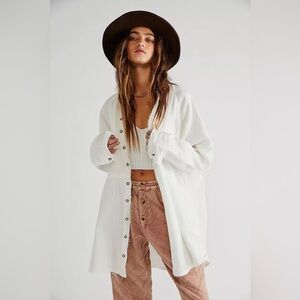 Free People Summer Daydream Buttondown Top in Ivory Gauze Oversized